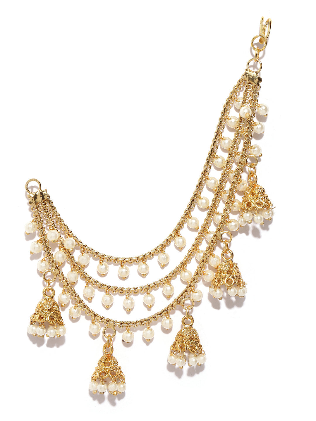 Shining Diva Gold-Toned & White Classic Jhumkas | Swadesiicart