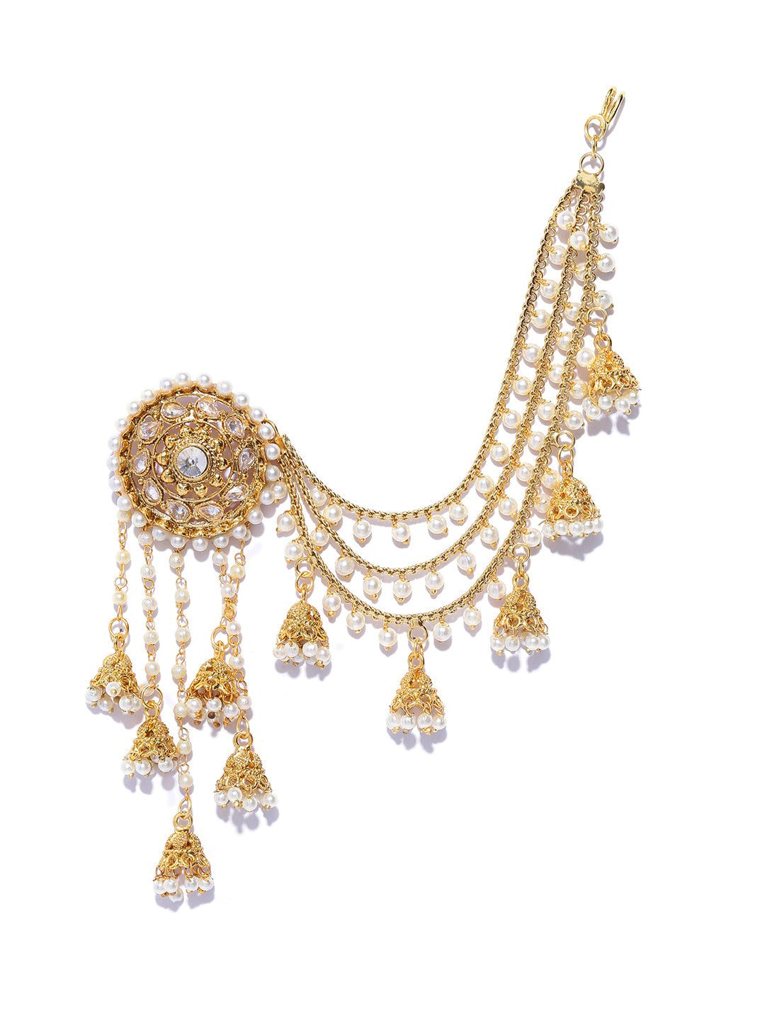 Shining Diva Gold-Toned & White Classic Jhumkas | Swadesiicart