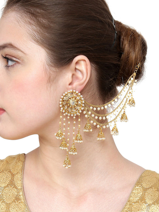 Shining Diva Gold-Toned & White Classic Jhumkas | Swadesiicart