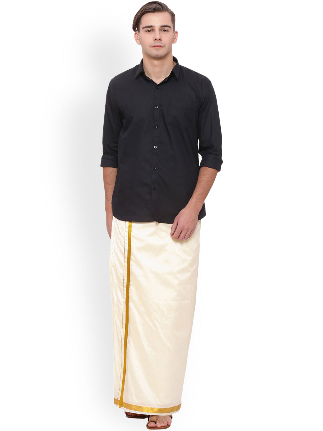 Sethukrishna Men Cream Solid Readymade Dhoti | Swadesiicart