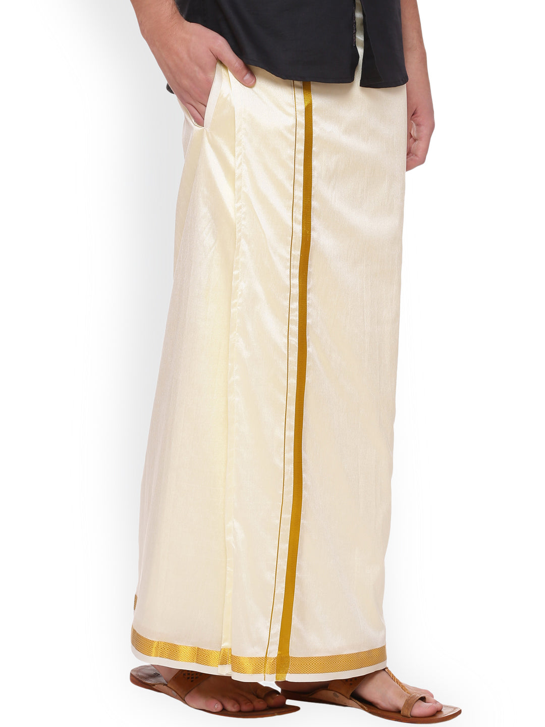 Sethukrishna Men Cream Solid Readymade Dhoti | Swadesiicart