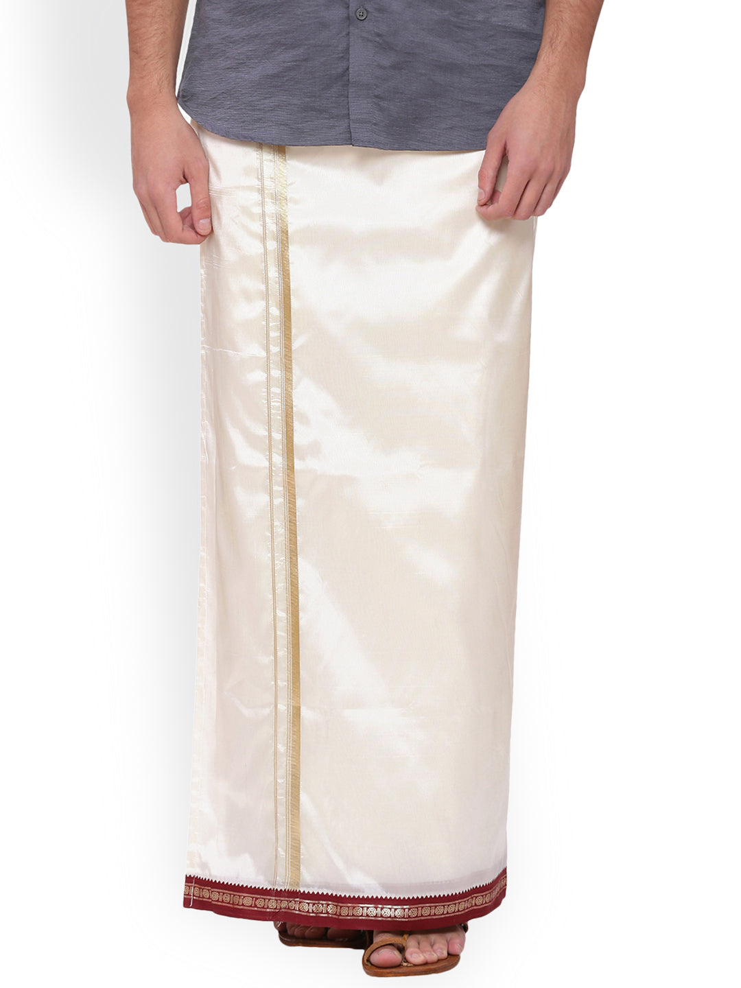 Sethukrishna Men Cream Solid Double Layer Readymade Dhoti With Pocket | Swadesiicart