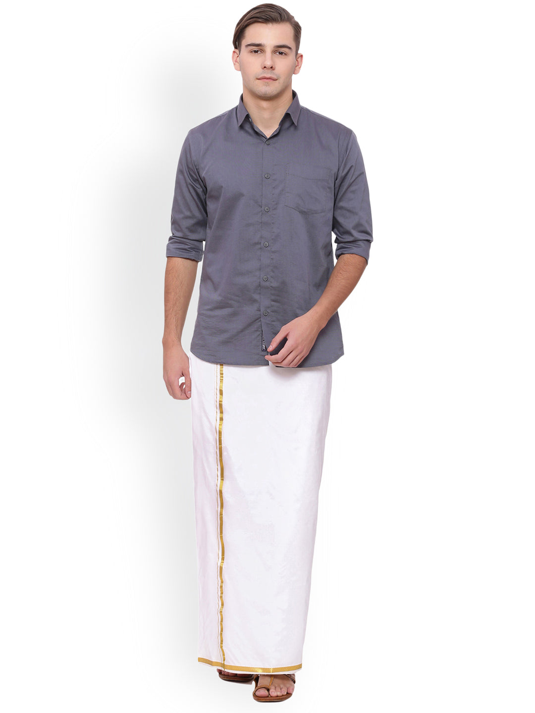 Sethukrishna Men White Solid Double Layer Readymade Dhoti With Pocket | Swadesiicart