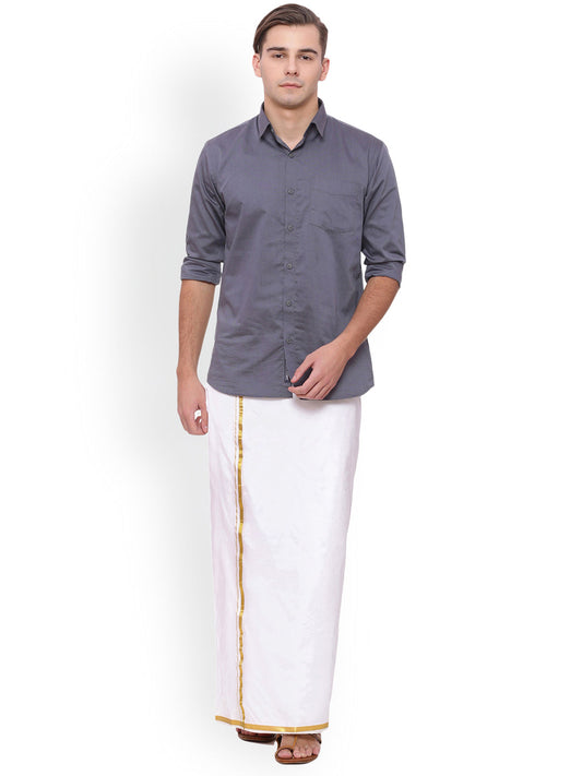 Sethukrishna Men White Solid Double Layer Readymade Dhoti With Pocket | Swadesiicart