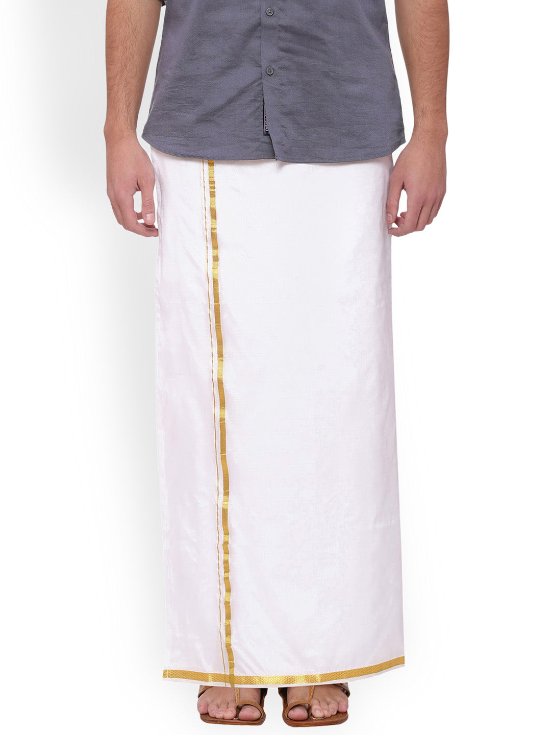 Sethukrishna Men White Solid Double Layer Readymade Dhoti With Pocket | Swadesiicart