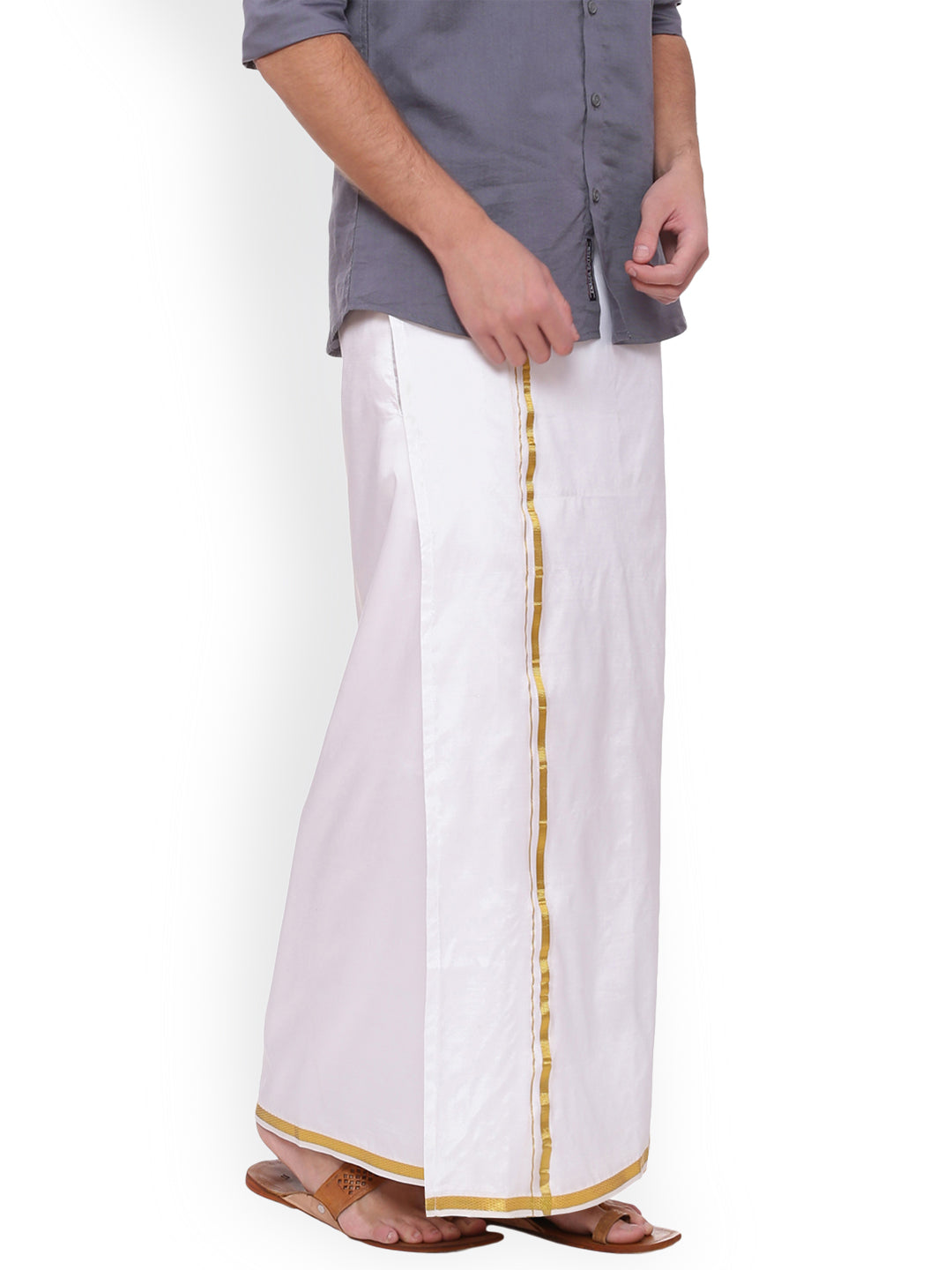 Sethukrishna Men White Solid Double Layer Readymade Dhoti With Pocket | Swadesiicart