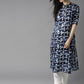 HERE&NOW Women Navy Blue & Off-White Printed Straight Kurta - Swadesiicart