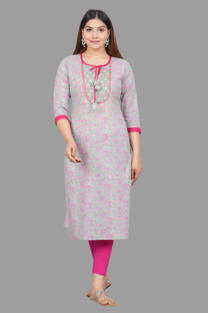 House of RP Women's Grey Rayon Floral Print Kurta | Swadesiicart