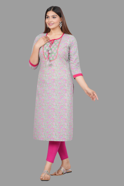 House of RP Women's Grey Rayon Floral Print Kurta | Swadesiicart