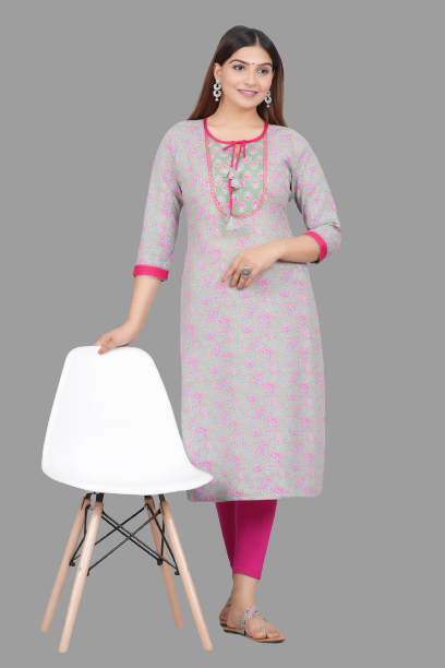 House of RP Women's Grey Rayon Floral Print Kurta | Swadesiicart