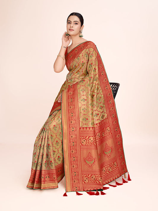 Monjolika Fashion Exquisite Designs With This Regal Red Rich Look Banarasi Tissue Silk Saree | Swadesiicart
