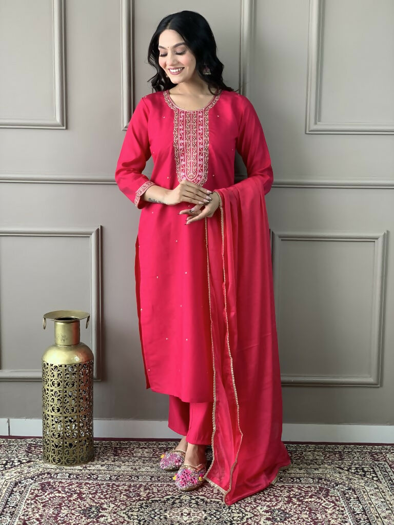 Rani Viscose chanderi Stitched Suit With Dupatta - Tanisha | Swadesiicart
