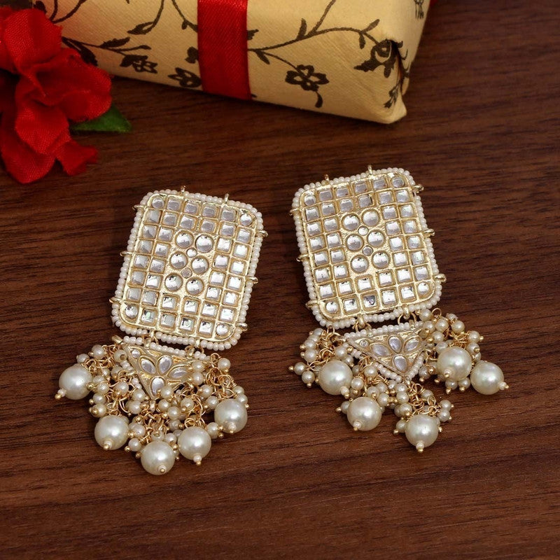 Tehzeeb Creations Jewellery Gold Tone Jadau Kundan & Pearls Large Drop Earrings For Women & Girls | Swadesiicart