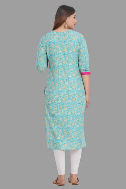 House of RP Women's AquaBlue Rayon Floral Print Kurta | Swadesiicart