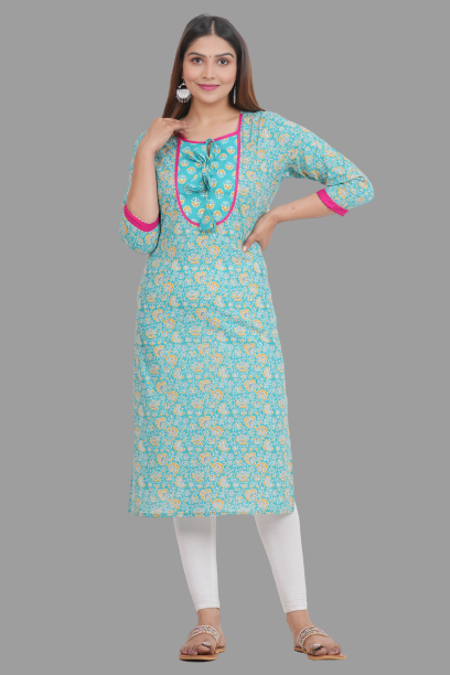 House of RP Women's AquaBlue Rayon Floral Print Kurta | Swadesiicart