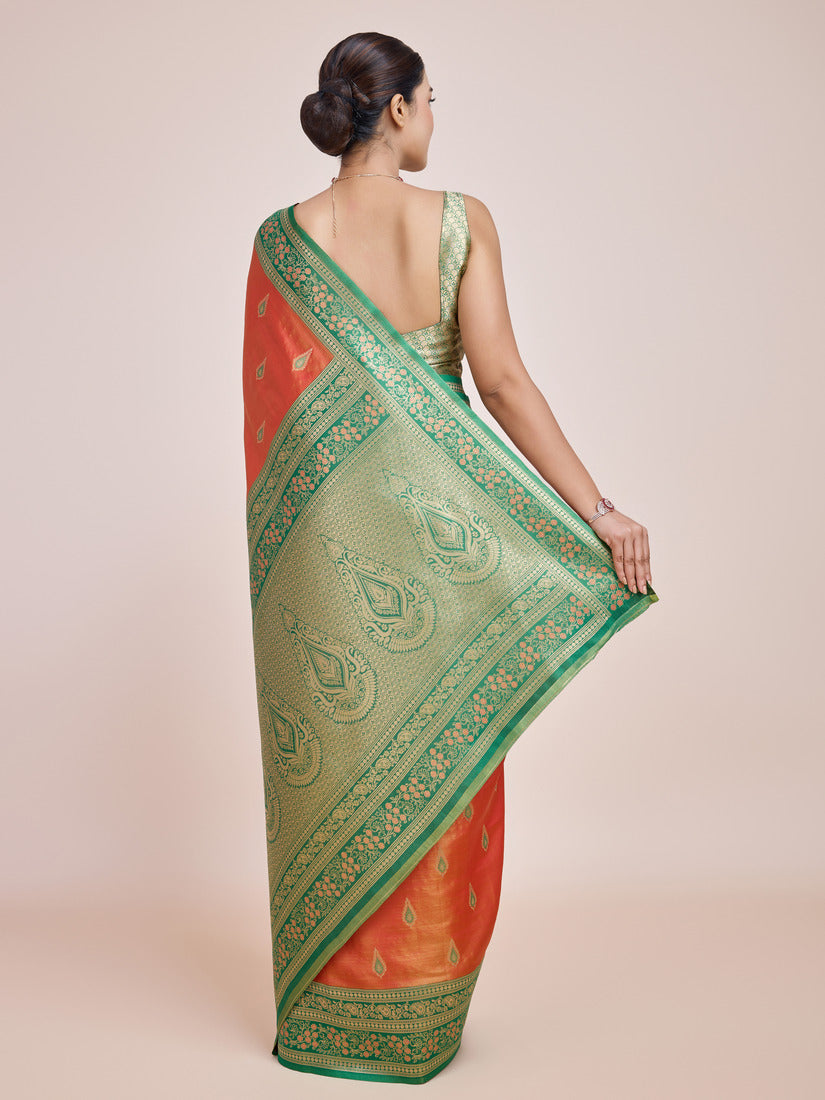Monjolika Fashion Glamour And Tradition With This Zari Woven Banarasi Tissue Silk Orange Saree | Swadesiicart