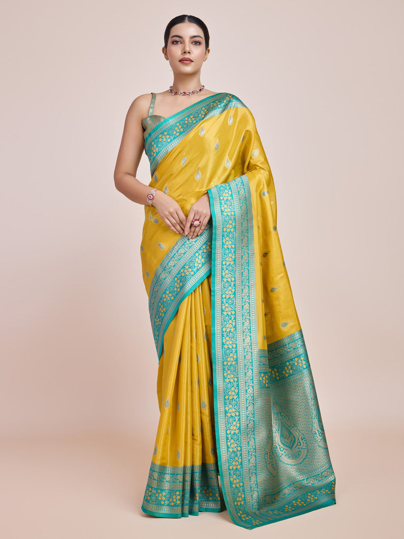 Monjolika Fashion Glamour And Tradition With This Zari Woven Banarasi Tissue Silk Yellow Saree | Swadesiicart