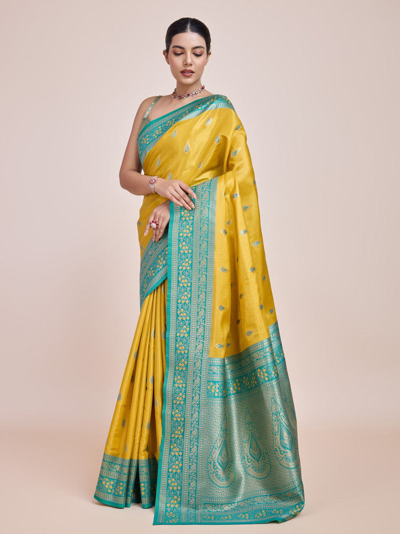 Monjolika Fashion Glamour And Tradition With This Zari Woven Banarasi Tissue Silk Yellow Saree | Swadesiicart