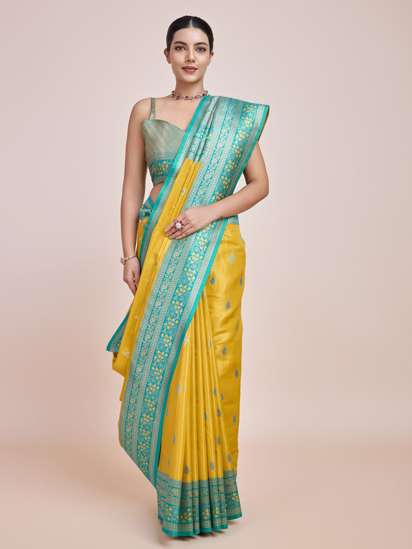 Monjolika Fashion Glamour And Tradition With This Zari Woven Banarasi Tissue Silk Yellow Saree | Swadesiicart