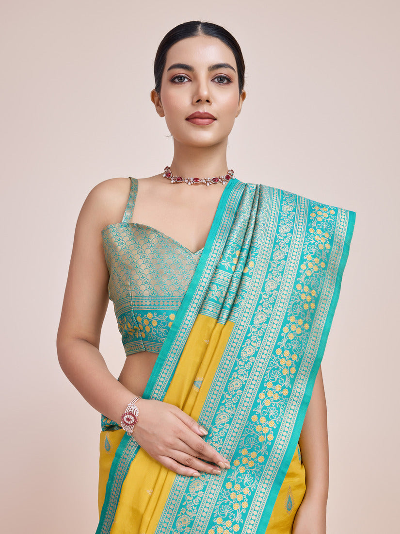 Monjolika Fashion Glamour And Tradition With This Zari Woven Banarasi Tissue Silk Yellow Saree | Swadesiicart