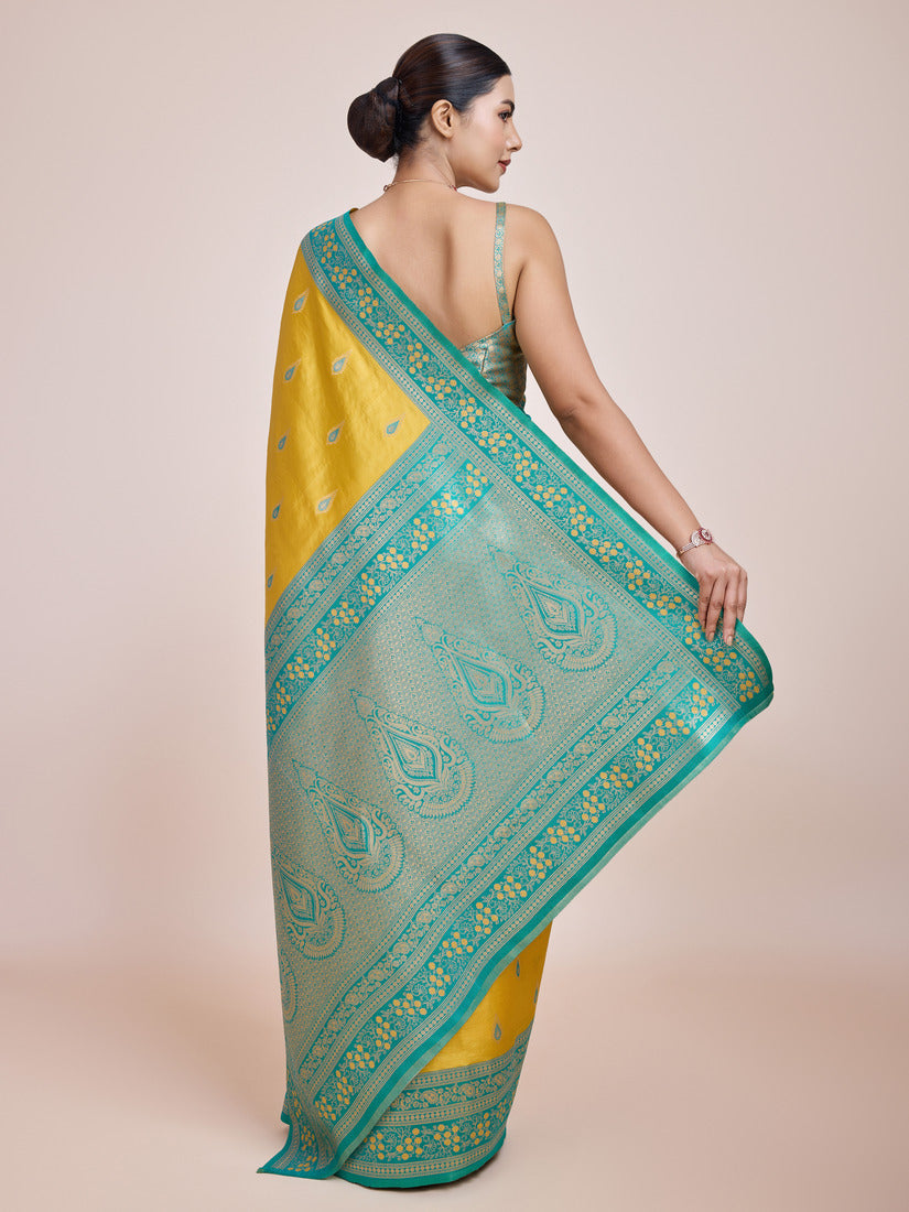 Monjolika Fashion Glamour And Tradition With This Zari Woven Banarasi Tissue Silk Yellow Saree | Swadesiicart