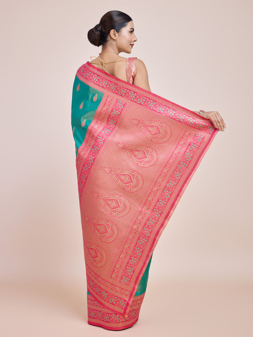 Monjolika Fashion Glamour And Tradition With This Zari Woven Banarasi Tissue Silk Turquoise Saree | Swadesiicart