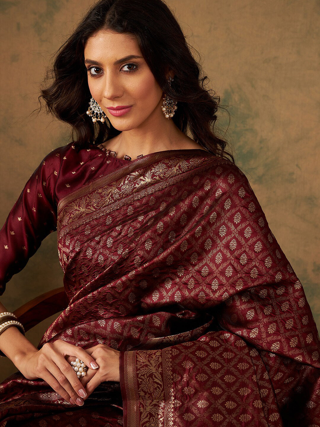 Sangria Woven Design Zari Banarasi Saree | Swadesiicart