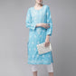 ADA Women Blue & White Pure Cotton Chikankari Embroidered Kurta with Trousers | Swadesiicart