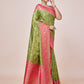 Monjolika Fashion Parrot Green Banarasi Tissue Silk SareeWith Zari Woven Work | Swadesiicart