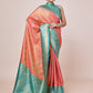 Monjolika Fashion Peach Banarasi Tissue Silk SareeWith Zari Woven Work | Swadesiicart