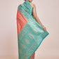 Monjolika Fashion Peach Banarasi Tissue Silk SareeWith Zari Woven Work | Swadesiicart