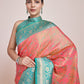 Monjolika Fashion Peach Banarasi Tissue Silk SareeWith Zari Woven Work | Swadesiicart