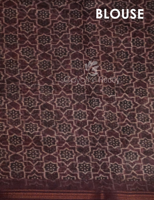 Red Onion Colour Ajrakh Design Semi Chanderi Saree By Gayathri Reddy Designer Studio | Swadesiicart