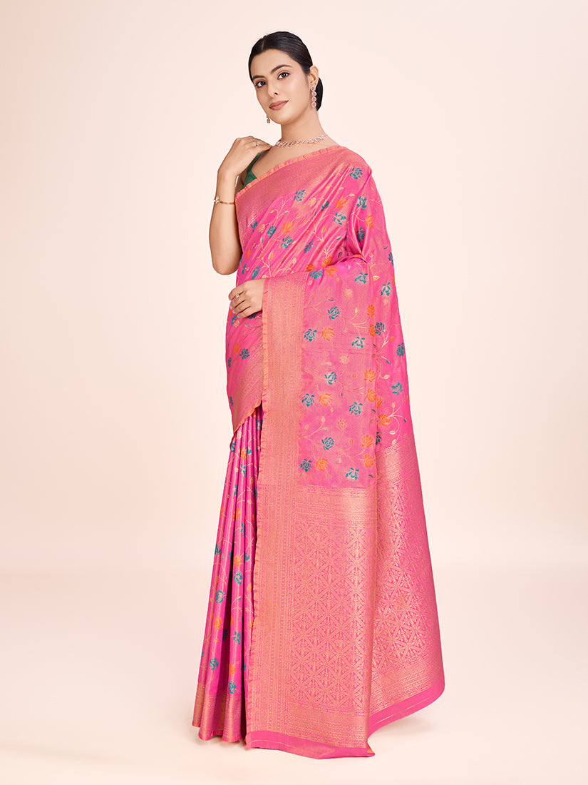 Monjolika Fashion Exquisite Designs With This Regal Light Pink Rich Look Banarasi Tissue Silk Saree | Swadesiicart