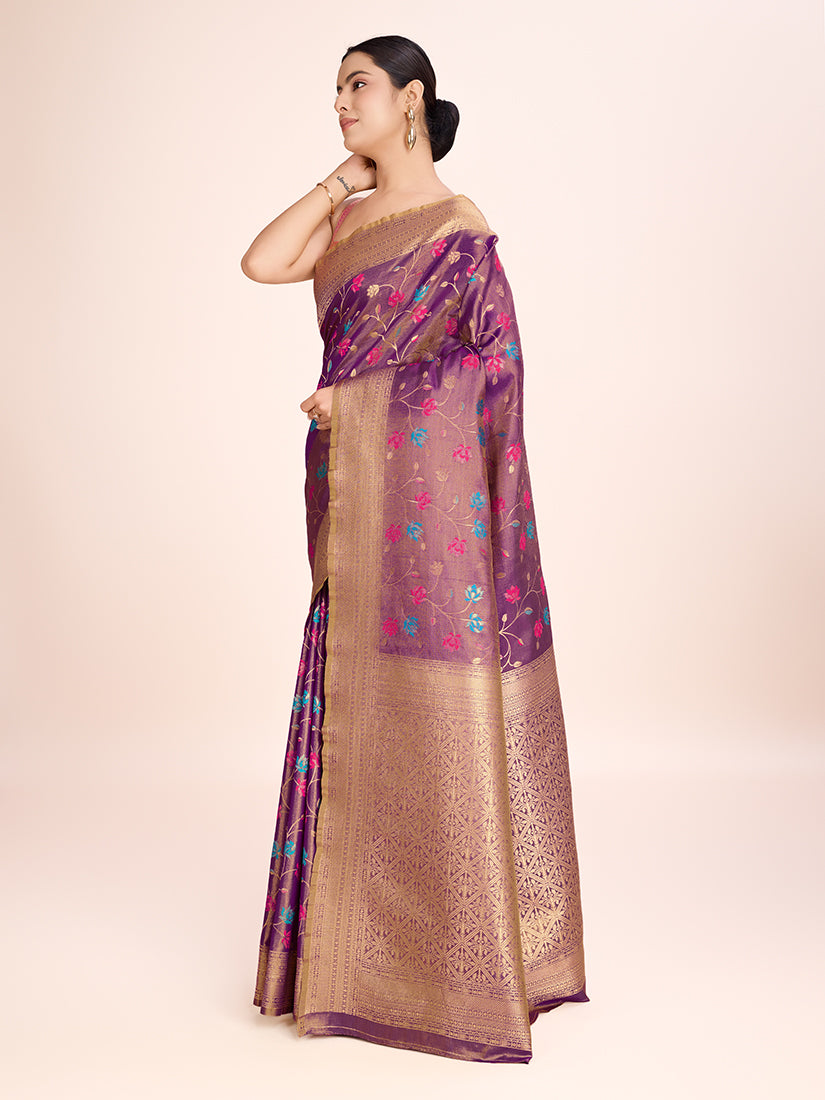 Monjolika Fashion Exquisite Designs With This Regal Light Brown Rich Look Banarasi Tissue Silk Saree | Swadesiicart