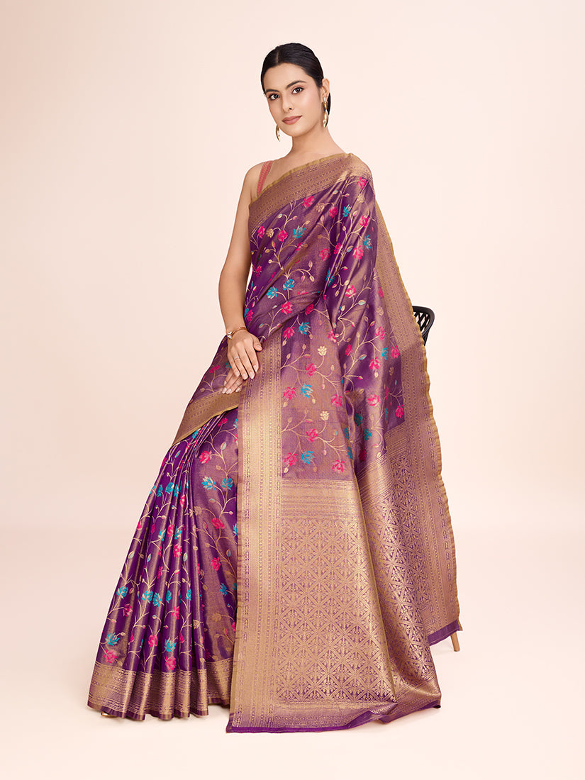 Monjolika Fashion Exquisite Designs With This Regal Light Brown Rich Look Banarasi Tissue Silk Saree | Swadesiicart