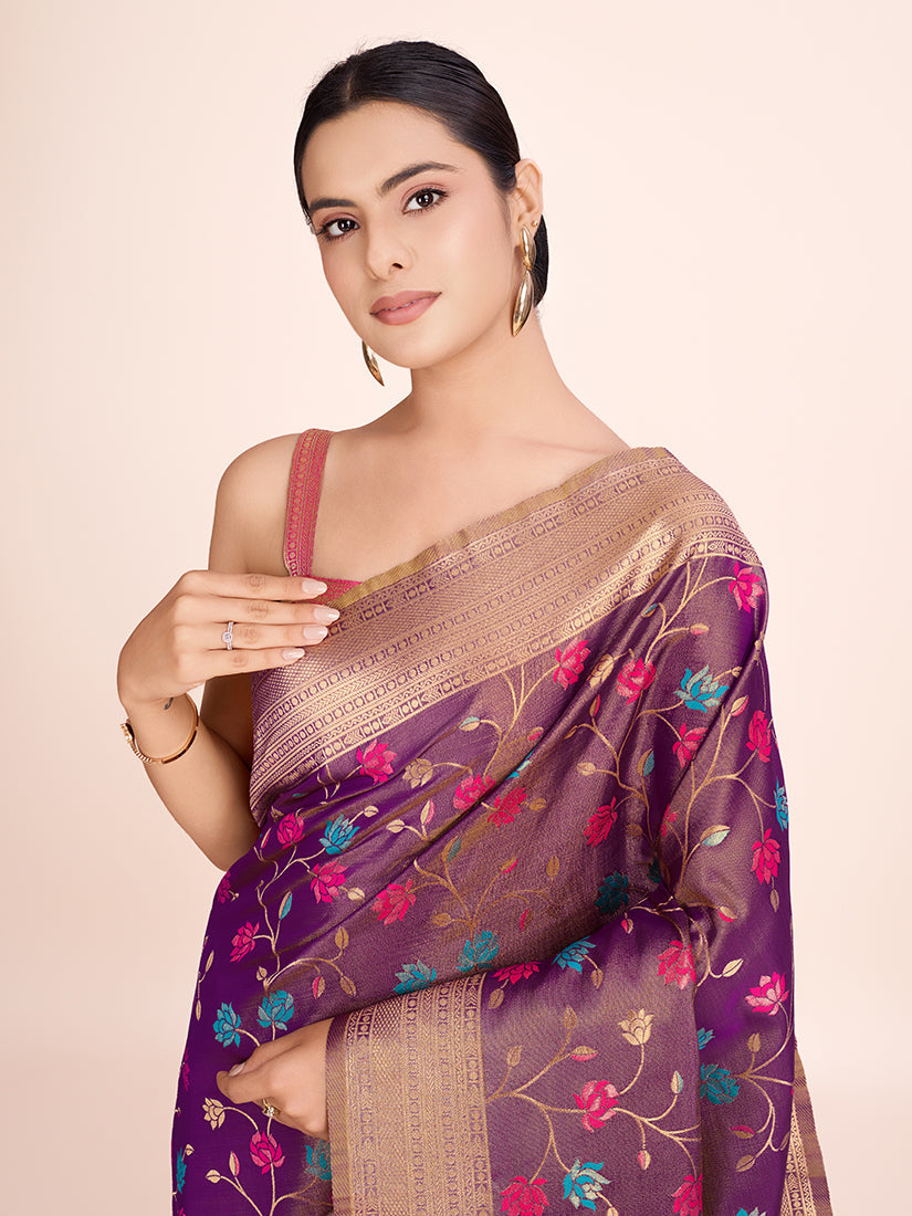 Monjolika Fashion Exquisite Designs With This Regal Light Brown Rich Look Banarasi Tissue Silk Saree | Swadesiicart