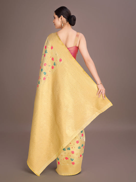 Monjolika Fashion Exquisite Designs With This Regal Cream Rich Look Banarasi Tissue Silk Saree | Swadesiicart