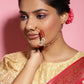 Gold-Polished White Red Stone-Studded Pearl Beaded Nosepin - Ruby Raang | Swadesiicart