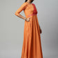 Ahalyaa Women's Orange Crepe Gold Print Dress | Swadesiicart