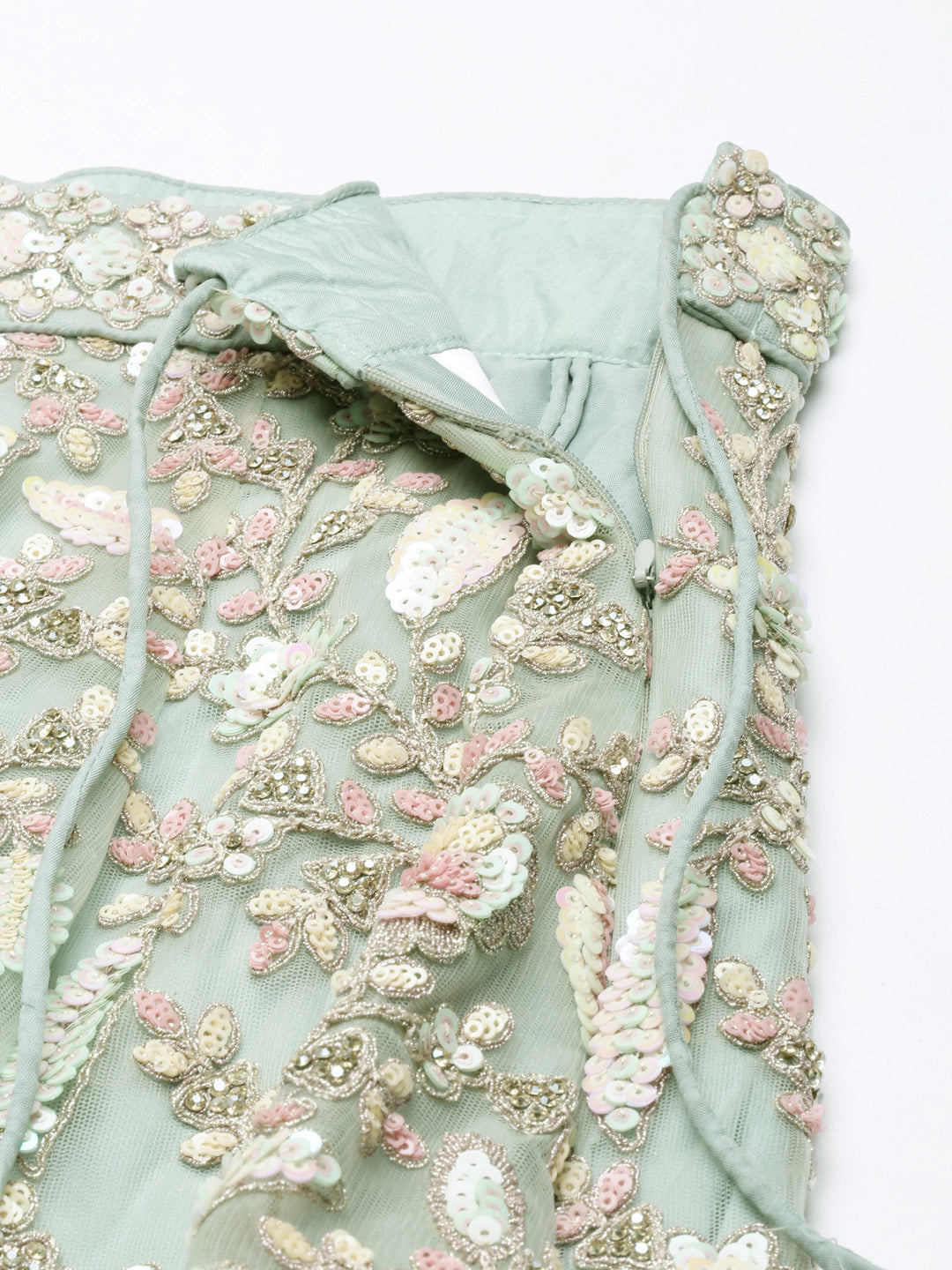 House of Panchhi Sea green Net Multi Sequins with heavy Zarkan embroidery Lehenga choli & Dupatta | Swadesiicart