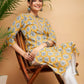 InWeave Women's Sunset Boota Print Gota Straight Kurta Pant Set - Swadesiicart