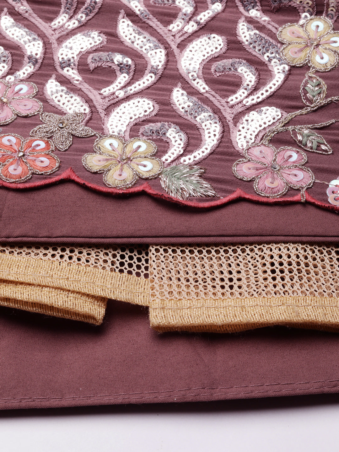 House of Panchhi Rose Gold Chinon Sequins Embroidery Lehenga Choli & Dupatta | Swadesiicart