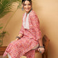 InWeave Women's Dusty Pink Paisley Patch Straight Kurta Pant Set - Swadesiicart