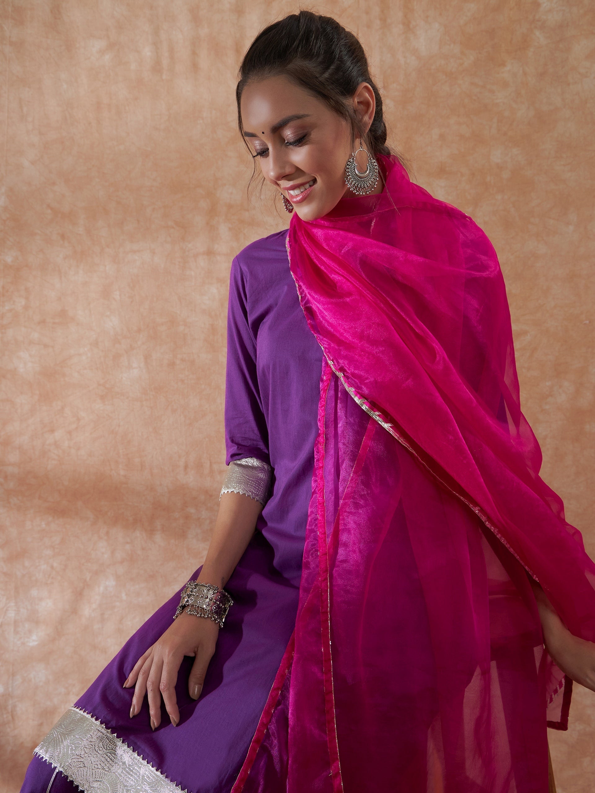InWeave Women's Purple Gota Work Anarkali Kurta Set W Dupatta - Swadesiicart