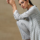 trueBrowns Grey Bandhani Printed Silk Overlay Jacket Blouse Pant Set | Swadesiicart