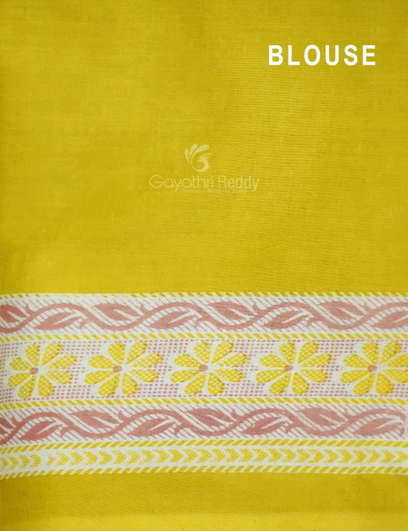 Mehendi Green And Lime Green Block Print Pure Kota Cotton Saree By Gayathri Reddy Designer Studio | Swadesiicart