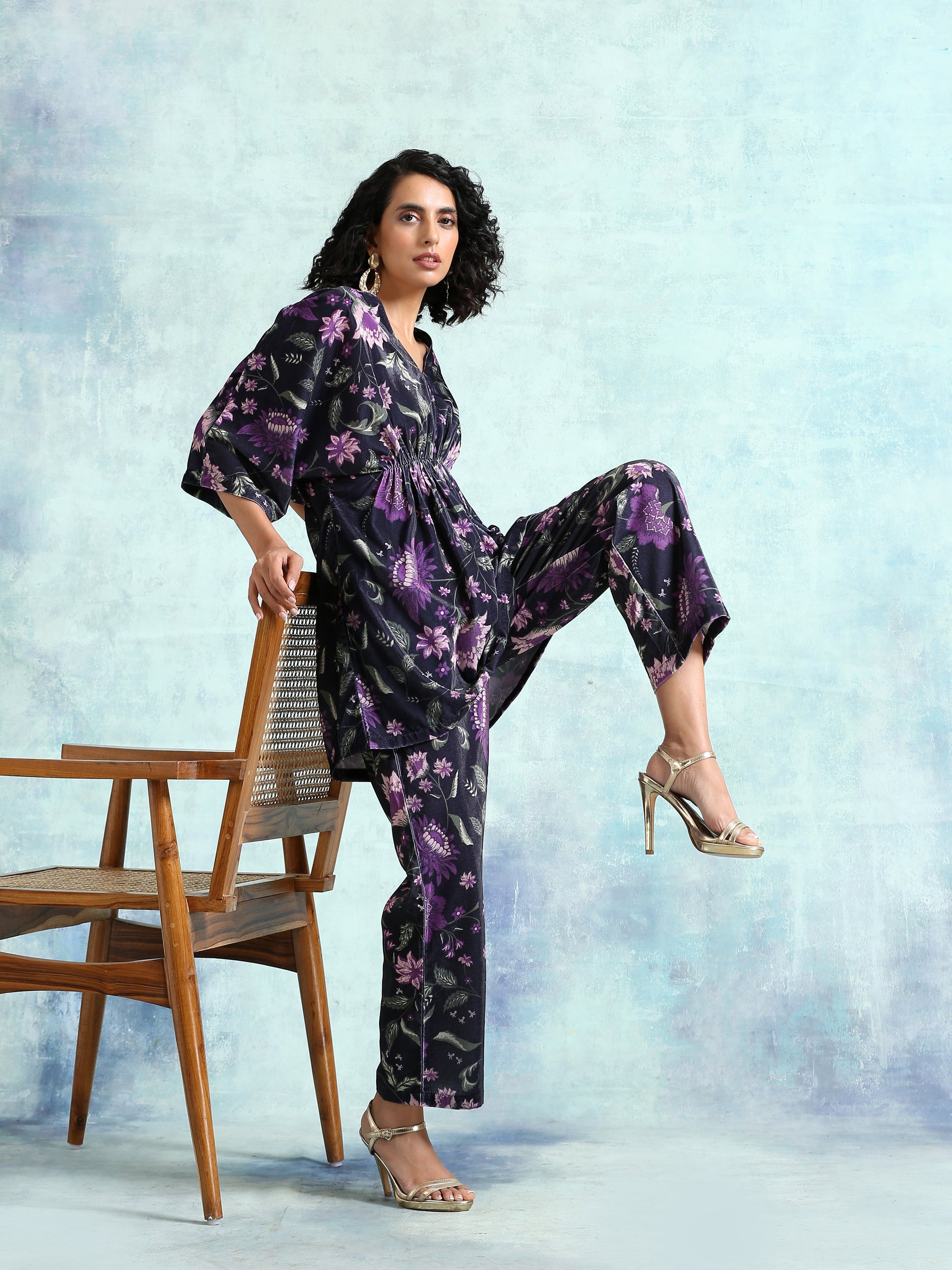 trueBrowns Black Printed Velvet Co-Ord Set - Swadesiicart