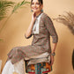 InWeave Women's Green Red Ajrakh Print Cotton Patch Work Straight Kurta Pant Set - Swadesiicart