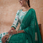 InWeave Women's White Teal Lurex Leaf Print Patch Gota Kurta Set W Teal Dupatta - Swadesiicart